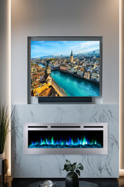 Silver 60 inch Electric Fireplace | 9 Realistic Flame Colors Display