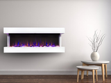 50" Wall Mount 3 Sided Electric Fireplace, White. SKU 80033